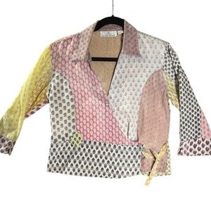 Sacred Threads Floral Patchwork Wrap Top Y2K 100% Cotton Made in India S Small
